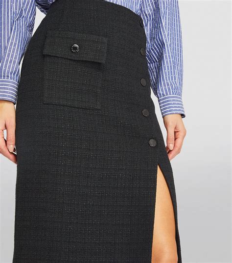 Tweed midi skirt in black 